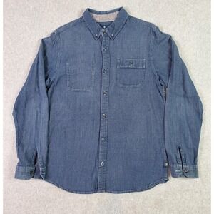 Roark Revival Shirt Mens Medium Blue Textured Cotton Button Up Long Sleeve